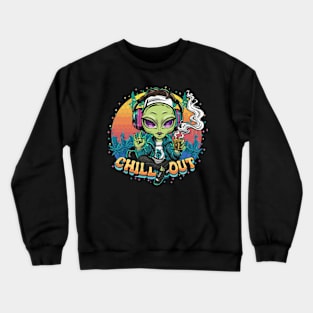 Interstellar Rhythm: Hip Hop Alien Art Piece Crewneck Sweatshirt